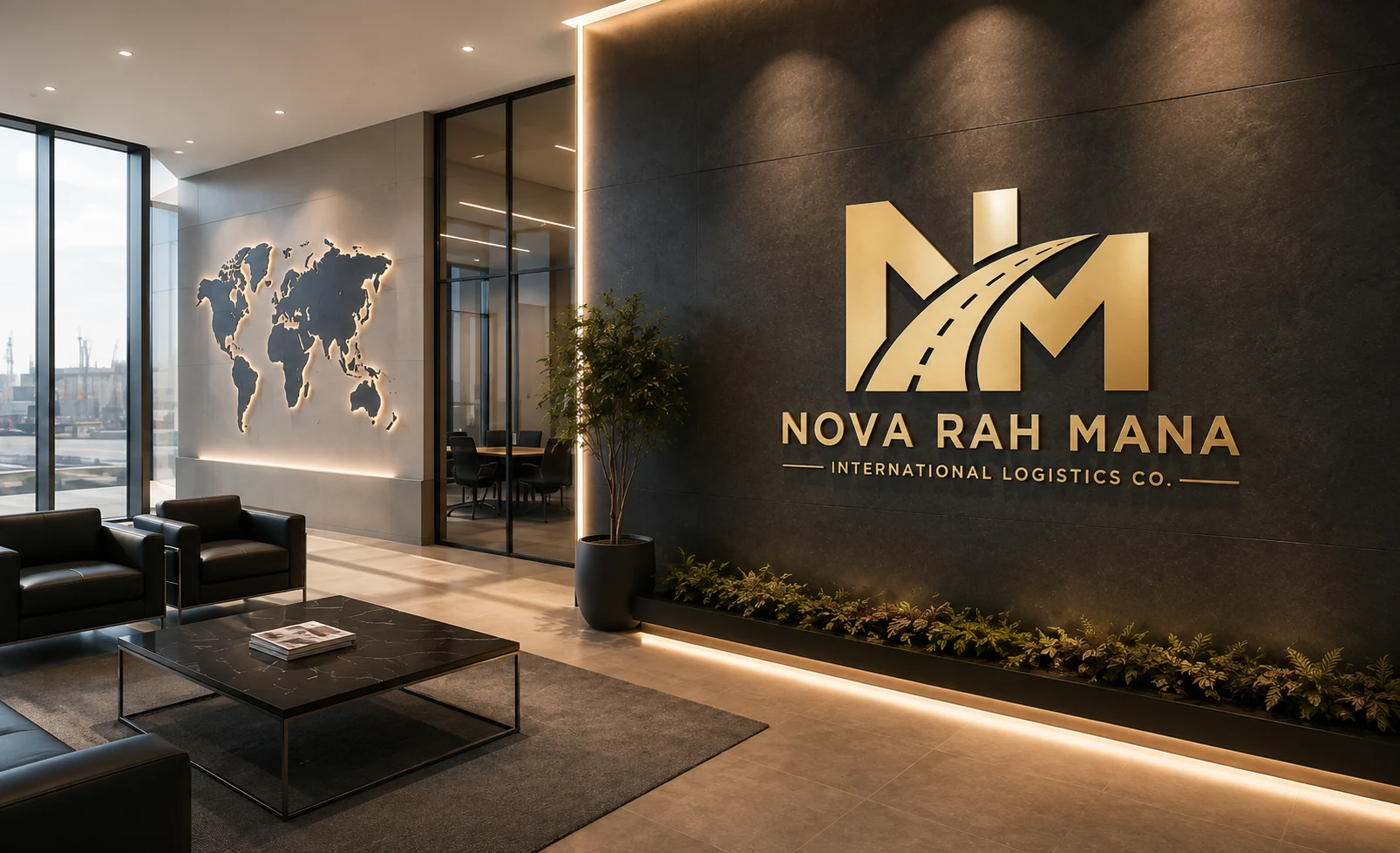 Nova Rah Mana office interior with the official company logo